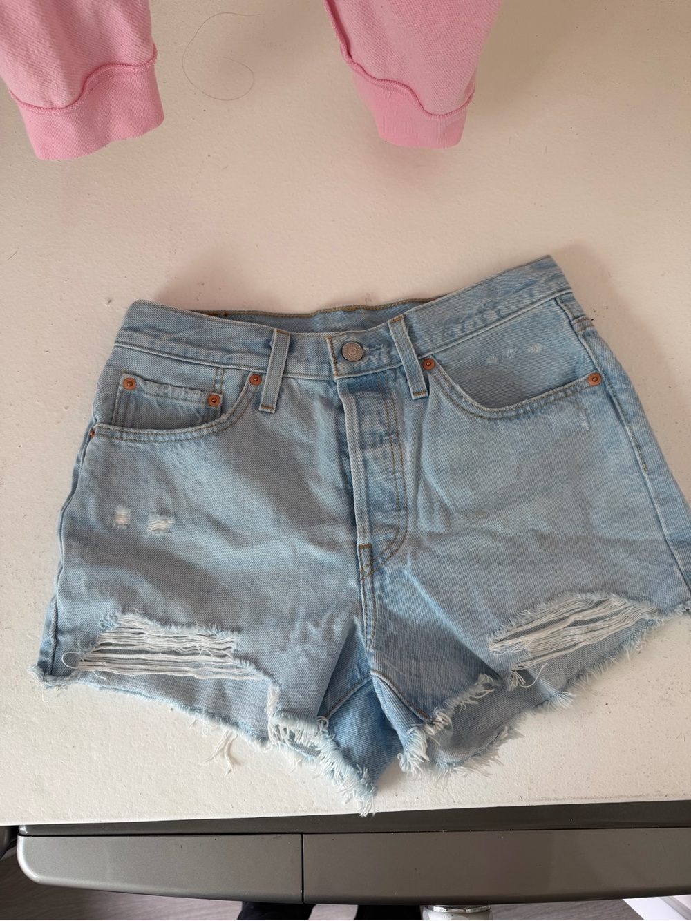 Levi's Light Blue Distressed Denim Shorts